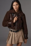 Blanknyc Head Start Crop Sherpa Fleece Jacket In Brown