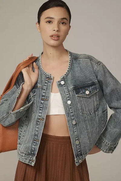 Blanknyc Heads Up Collarless Denim Jacket In Blue