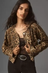 Blanknyc Crop Leopard Print Denim Jacket In Brown