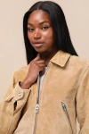 Blanknyc Isidora Tan Suede Leather Cropped Jacket In Tan
