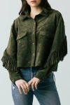 Blanknyc Faux Suede Fringe Jacket In Green