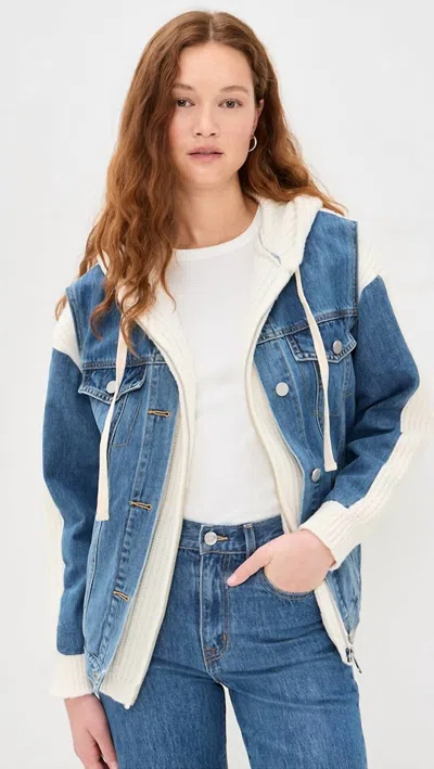 Blanknyc Knit Denim Hooded Jacket In Blue