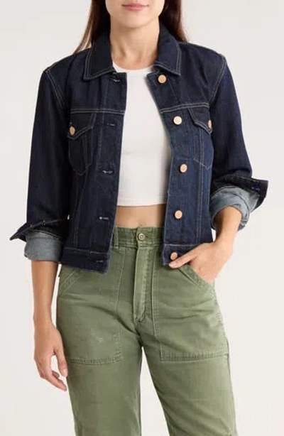 Blanknyc Metallic Weave Denim Trucker Jacket In Blue