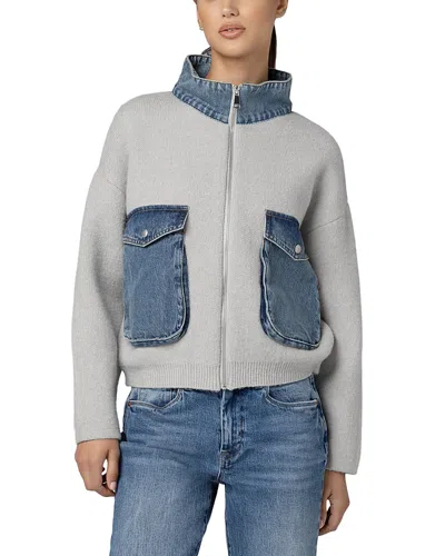 Blanknyc Mixed Media Zip Front Jacket In Gray