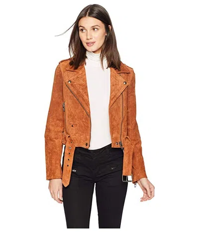 Blanknyc Moto Jacket Women's Brown Suede Belted Hem Notch Collar Gbo232