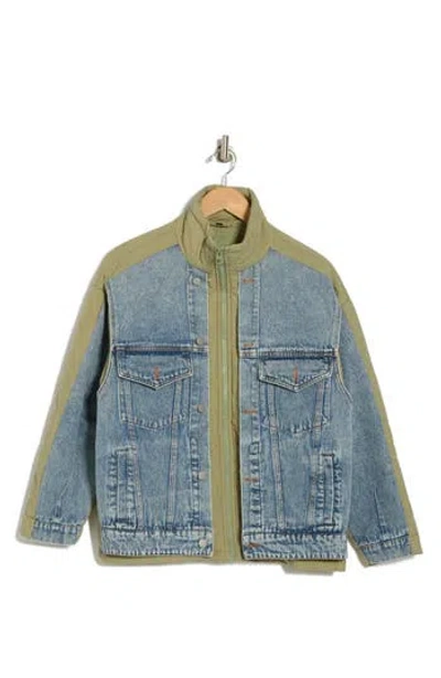 Blanknyc Nylon Quilted Denim Trucker Jacket In Track Record