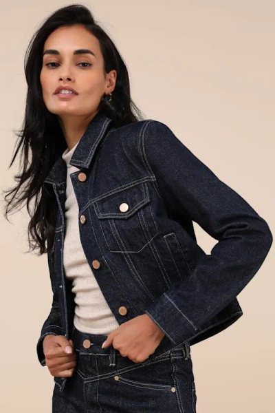 Blanknyc Over The Moon Dark Wash Cropped Denim Jacket In Blue