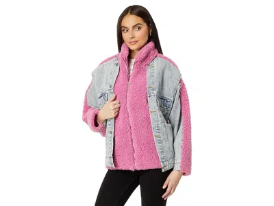 Blanknyc Pink Sherpa And Denim Trucker Jacket In Candy Land