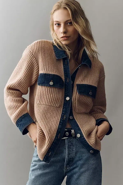 Blanknyc Playing The Field Denim Knit Jacket In Brown