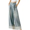Blanknyc Pleated Wide Leg Jeans In Blue