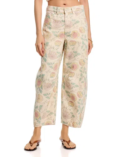 Blanknyc Printed High Rise Barrel Leg Jeans In Flower Crown In Neutral