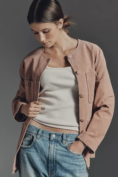 Blanknyc Real Suede Collarless Jacket In Pink