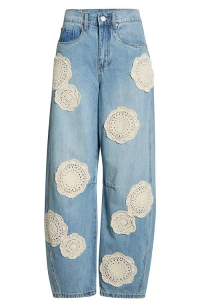 Blanknyc Reeve Embroidered High Waist Jeans In Blue