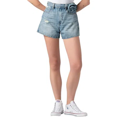 Blanknyc Reeve Rose Tie Waist Denim Shorts In Blue