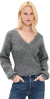 Blanknyc Silver Lining Metallic Trim Sweater In Gray