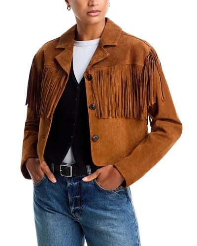 Blanknyc Smoked Paprika Leather Fringe Jacket In Brown