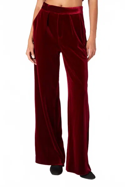 Blanknyc Sneak Peak Velvet High-rise Trouser Pants In Burgundy In Red
