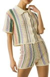 Blanknyc Stripe Short Sleeve Knit Button-up Shirt