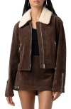 Blanknyc Suede & Faux Shearling Crop Jacket In Brown