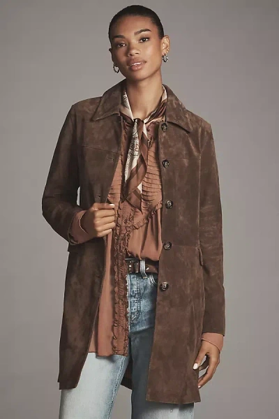 Blanknyc Suede Dirt Bike Trench Coat Jacket In Brown