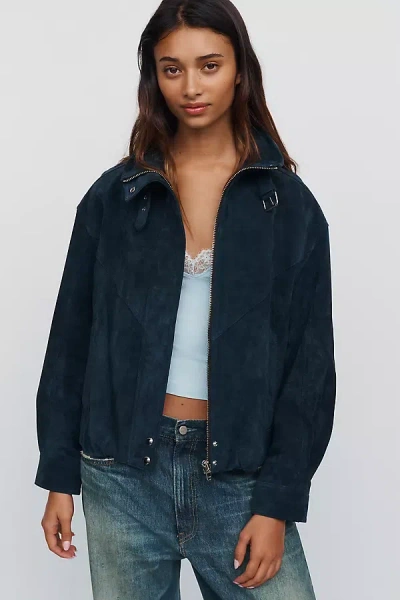 Blanknyc Suede Funnel-neck Jacket In Blue