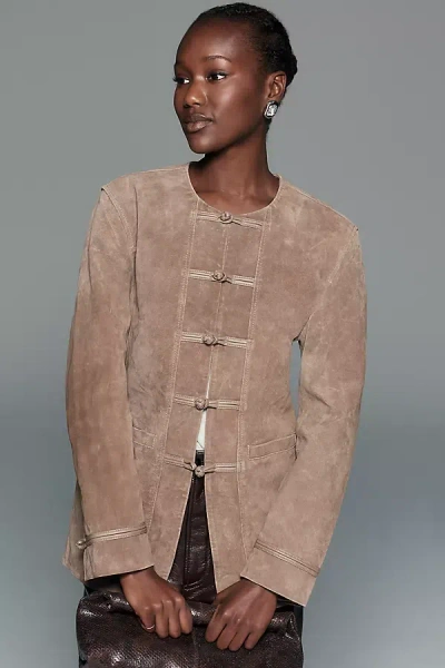 Blanknyc Suede Military Jacket In Neutral