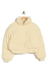Blanknyc Sweater Bomber Puffer Jacket In Neutral