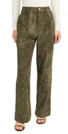 Blanknyc Franklin Rib Cage Faux Suede Carpenter Pants In Dark Olive Faux Suede