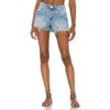 Blanknyc The Barrow Star Embroidered Denim Shorts Raw Hem In Born In The Usa In Multi