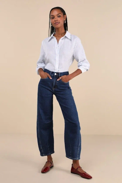 Blanknyc The Franklin Dark Wash High-rise Barrel Jeans In Blue