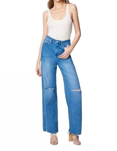 Blanknyc The Franklin Ribcage Wide Leg Straight Jeans In Sunset Rider In Blue