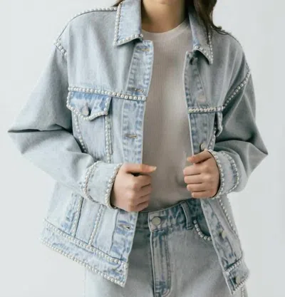 Blanknyc Tiebreaker Pearl Trim Denim Jacket In Blue In Multi
