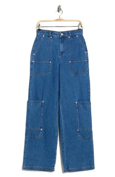 Blanknyc Utility Wide Leg Nonstretch Cotton Jeans In Blue