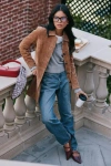 Blanknyc Vessa Brown Suede Collared Trench Coat In Brown