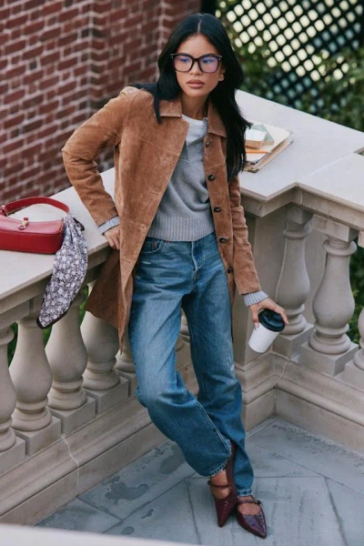 Blanknyc Vessa Brown Suede Collared Trench Coat