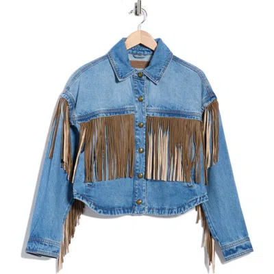 Blanknyc Western Fringe Denim Jacket In Blue
