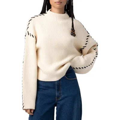 Blanknyc Whip Stitch Mock Neck Sweater In Neutral