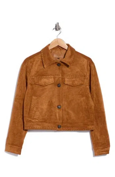 Blanknyc Whipstitch Faux Suede Bomber Jacket In Gold