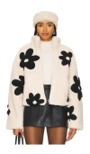 Blanknyc Floral Faux Shearling Jacket In Off White & Black