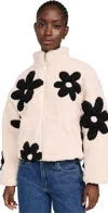 Blanknyc Floral Faux Shearling Jacket In Off White/black