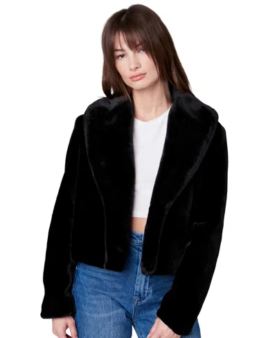 Blanknyc Women's Be My Guest Faux-fur Shawl-collar Cropped Jacket In Black