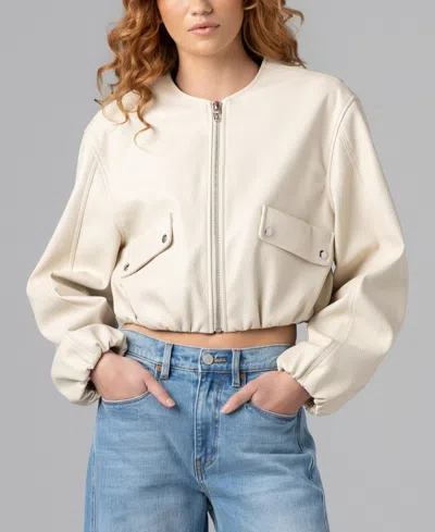 Blanknyc Women's Collarless Bomber Jacket In White
