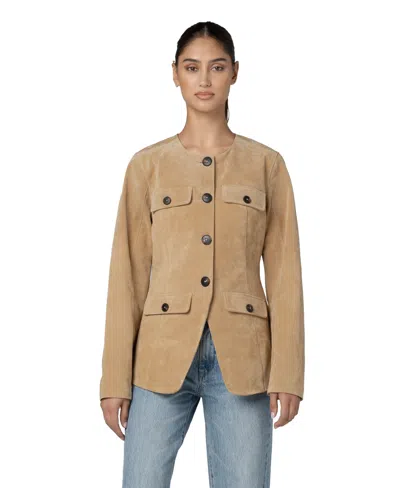 Blanknyc Women's Collarless Scoop Neck Suede Jacket In Cinnamon Crunch