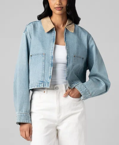 Blanknyc Women's Crop Denim Zip Front Barn Jacket In Blue