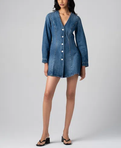 Blanknyc Women's Denim V-neck Mini Dress In Blue
