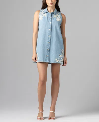 Blanknyc Women's Embroidered Sleeveless Flared Swing Dress In Blue