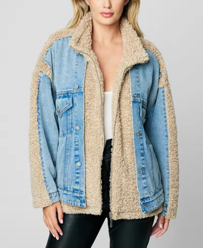 Blanknyc Women's Faux Sherpa And Denim Mixed Media Jacket In Multi