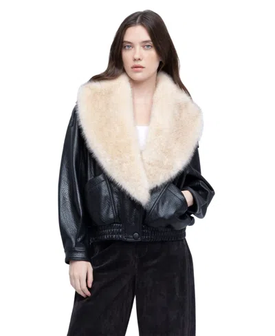 Blanknyc Women's Faux-leather Bomber Jacket With Removable Faux-fur Collar In Epic Night