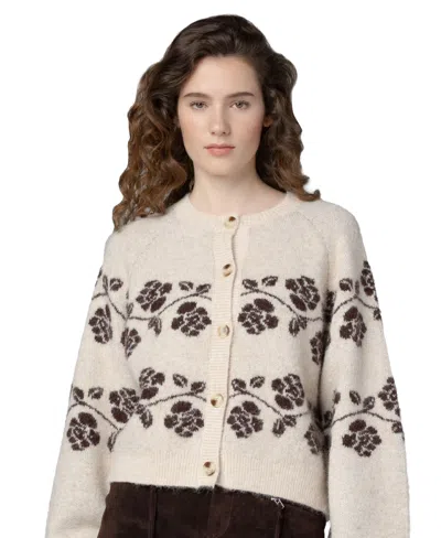 Blanknyc Women's Floral Scoop Neck Cardigan Sweater In Neutral