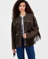 Blanknyc Women's Fringe Benefits Studded Jacket In Brown